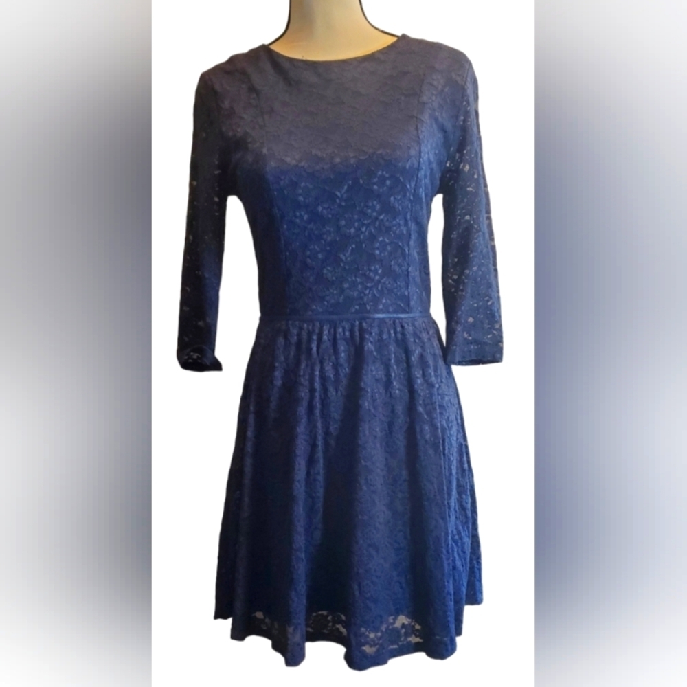Victoria's Secret navy blue lace open sexy back 3/4 sleeve party  dress size S/P